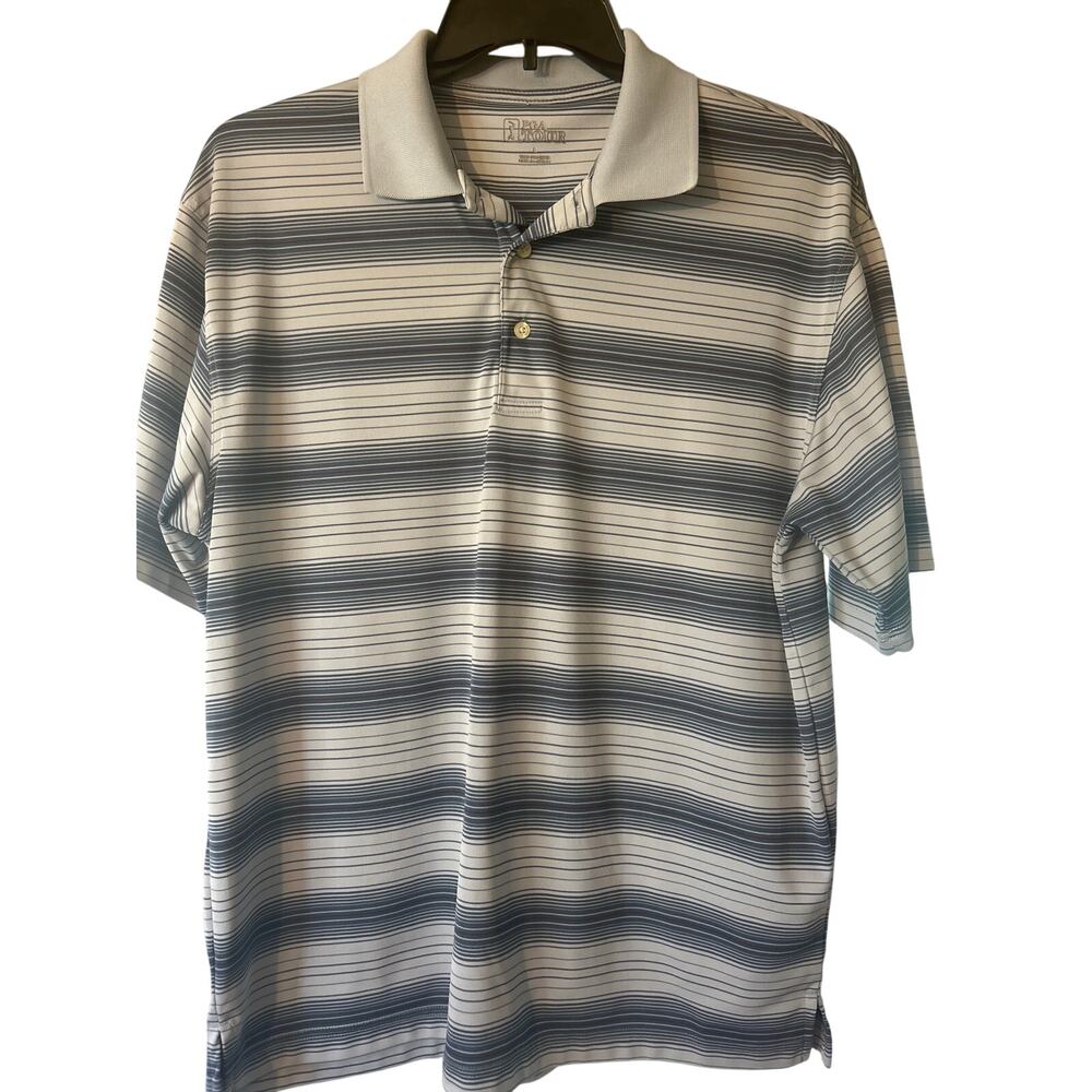 PGA Tour Men's Short Sleeve Golf Polo Shirt Large Gray with Multicolored Stripes
